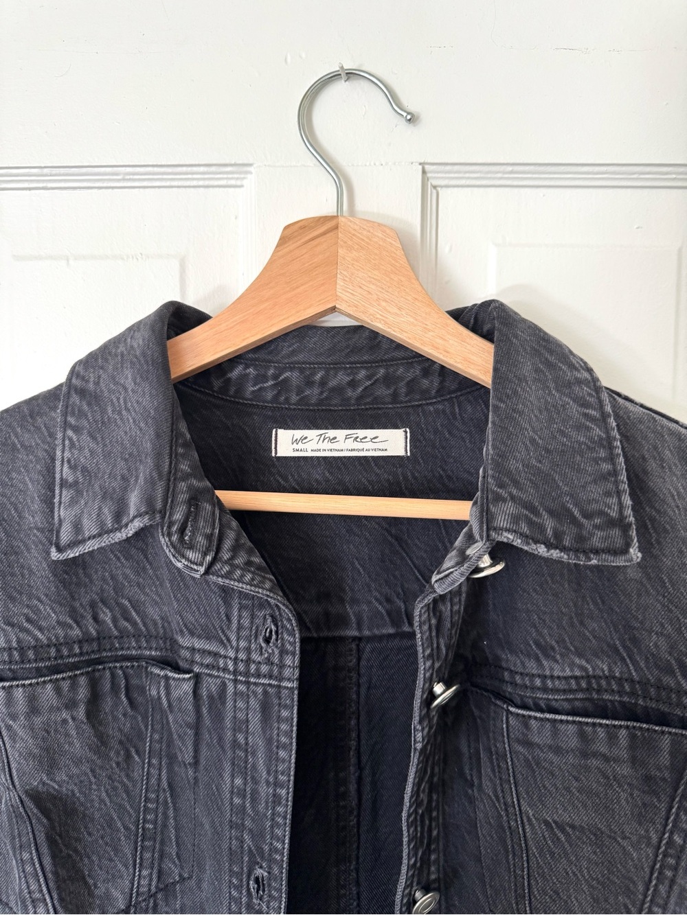 We The Free Washed Black Long Denim Jacket Distressed Over Coat - Picture 2 of 10